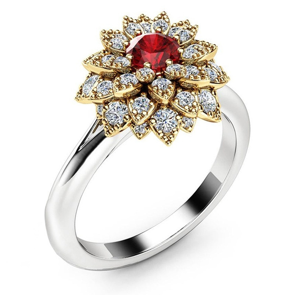 Burmese Ruby & Diamond Flower Ring JL R 61